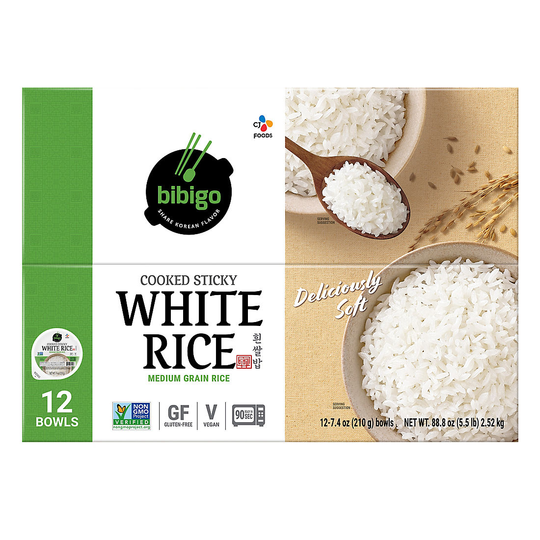 Bibigo Cooked Sticky Rice Bowls, 12 ct.