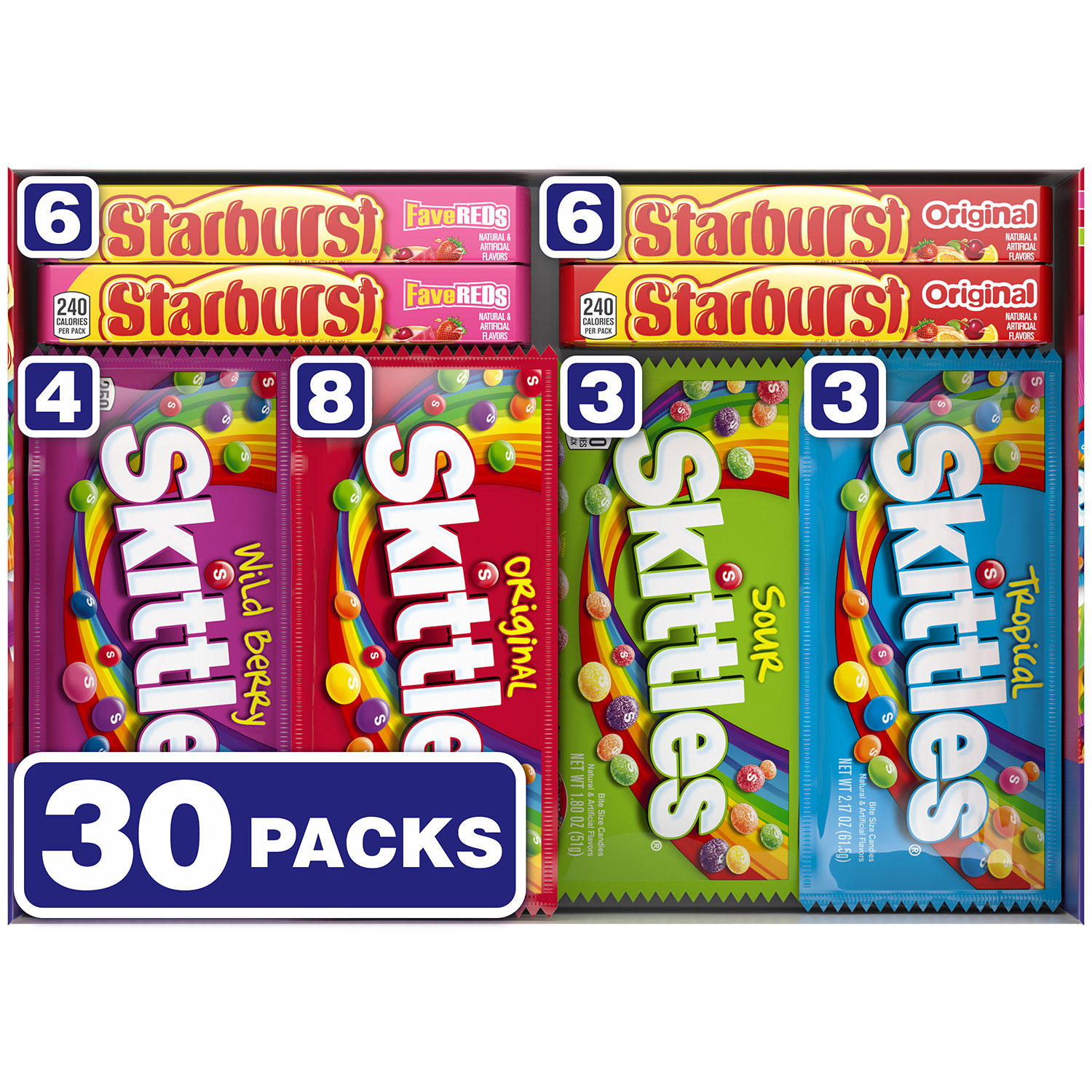 Starburst and Skittles Chewy Candy Variety Box (62.79 oz., 30 ct.)