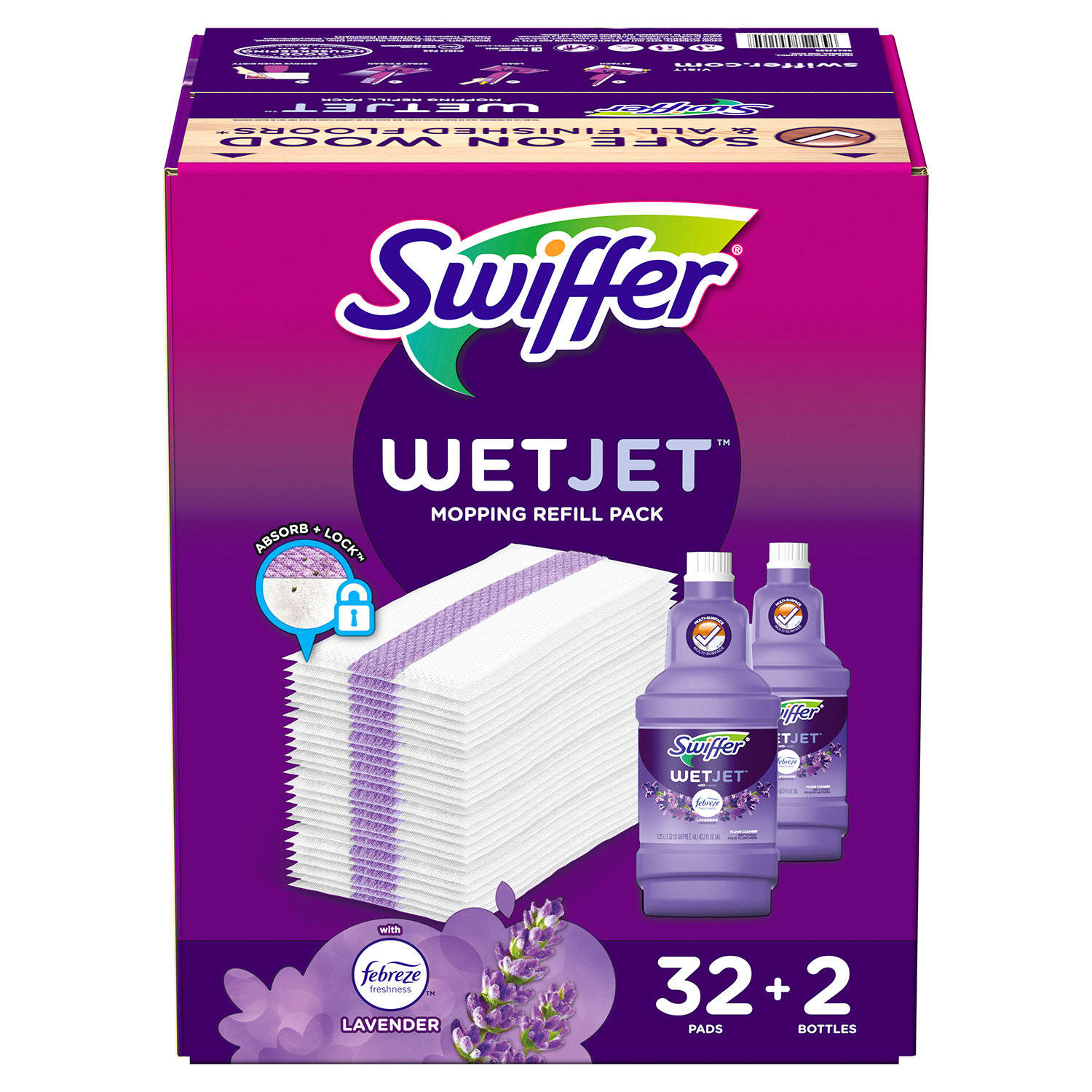 Swiffer WetJet Refill Pack, Lavender (32  Pads + 2 Bottles)