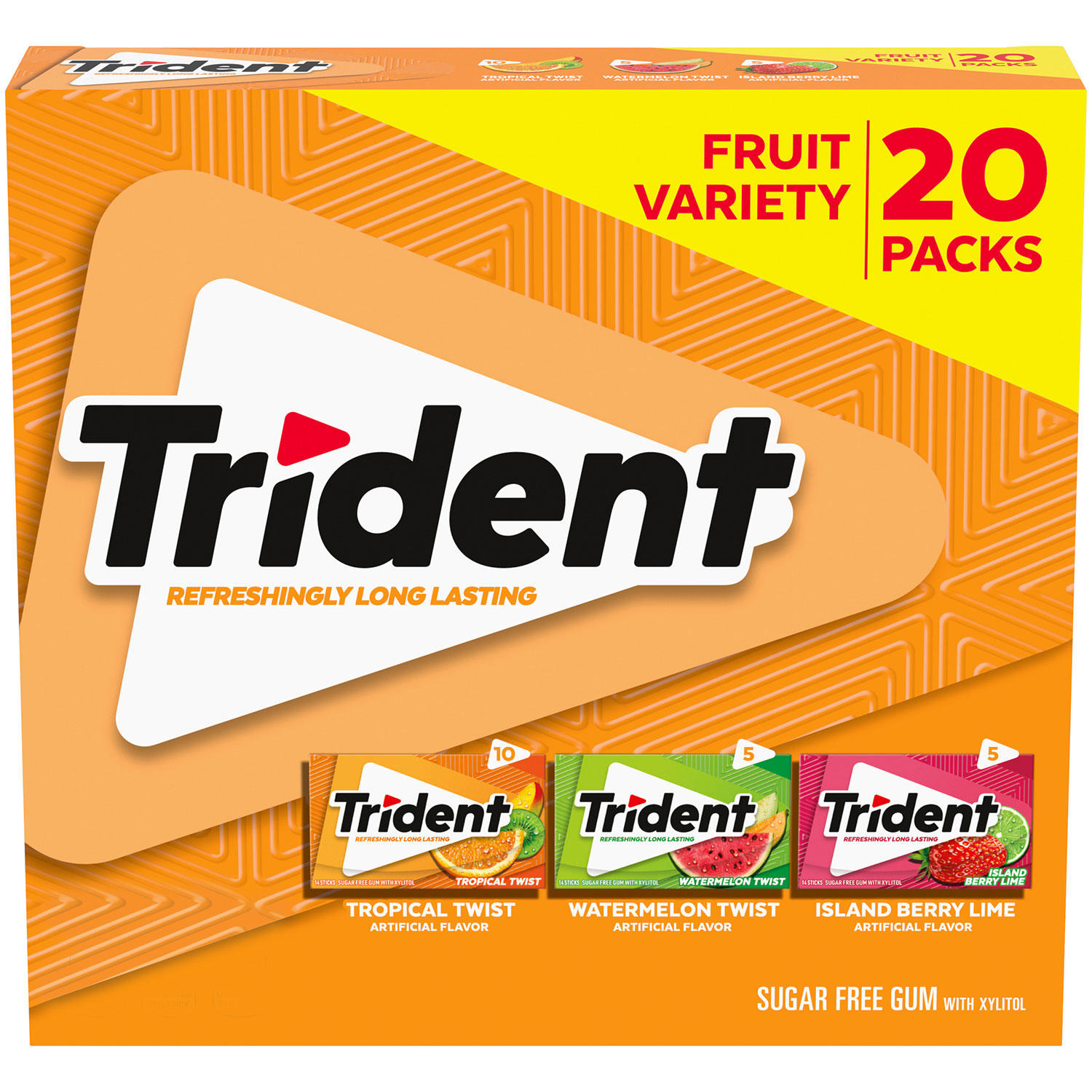 Trident Fruit Variety Pack Sugar Free Gum (14 per pk., 20 pk.)