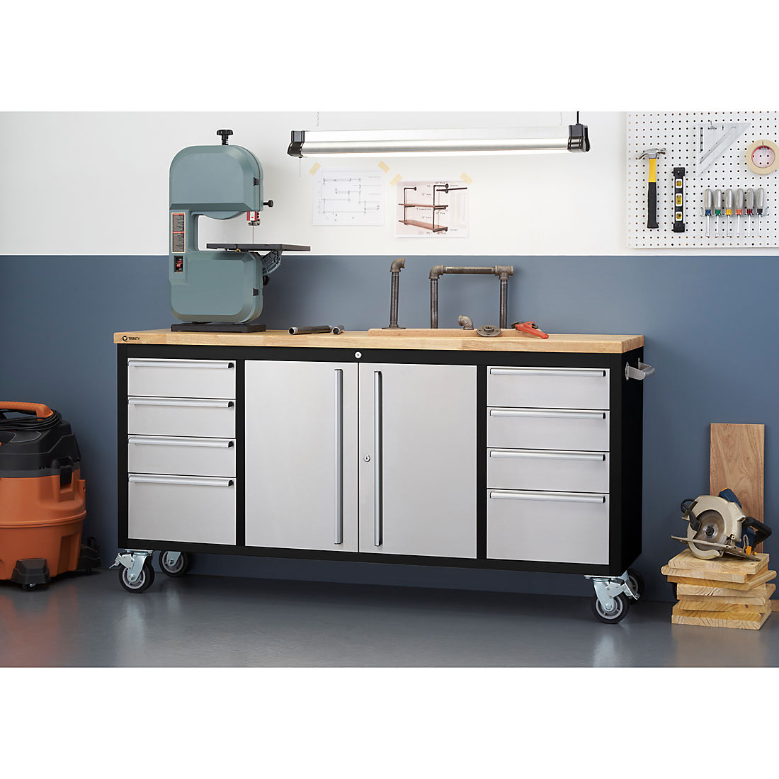 Trinity 72" Stainless Steel Rolling Workbench - Black