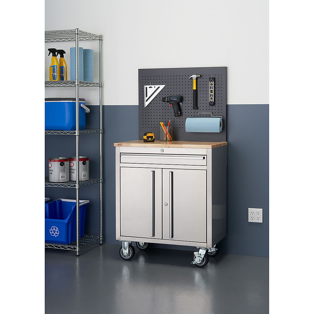 Trinity Basics 31" Stainless Steel Workbench with Pegboard