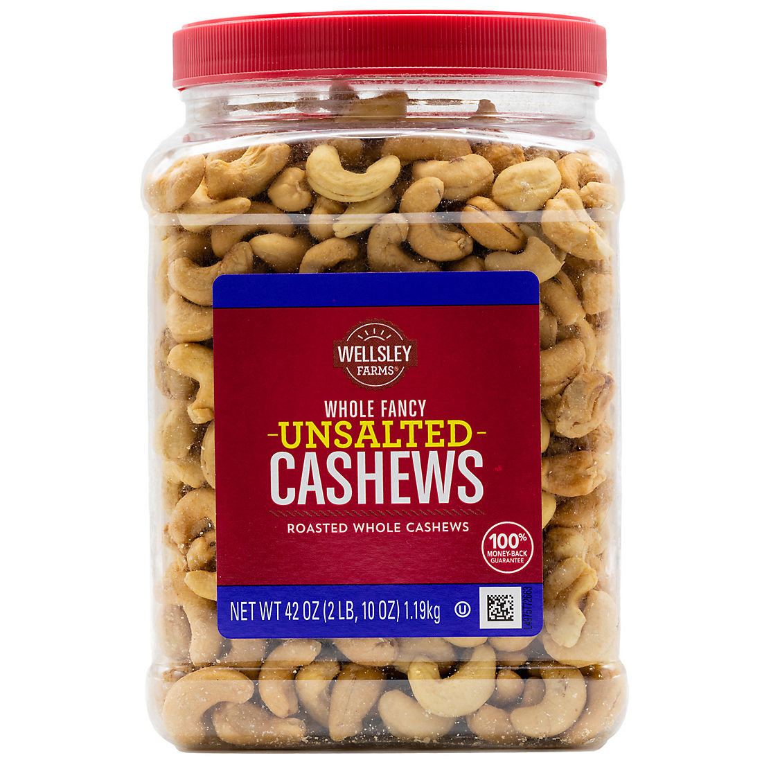 Wellsley Farms Whole Fancy Unsalted Roasted Cashews, 42 oz.