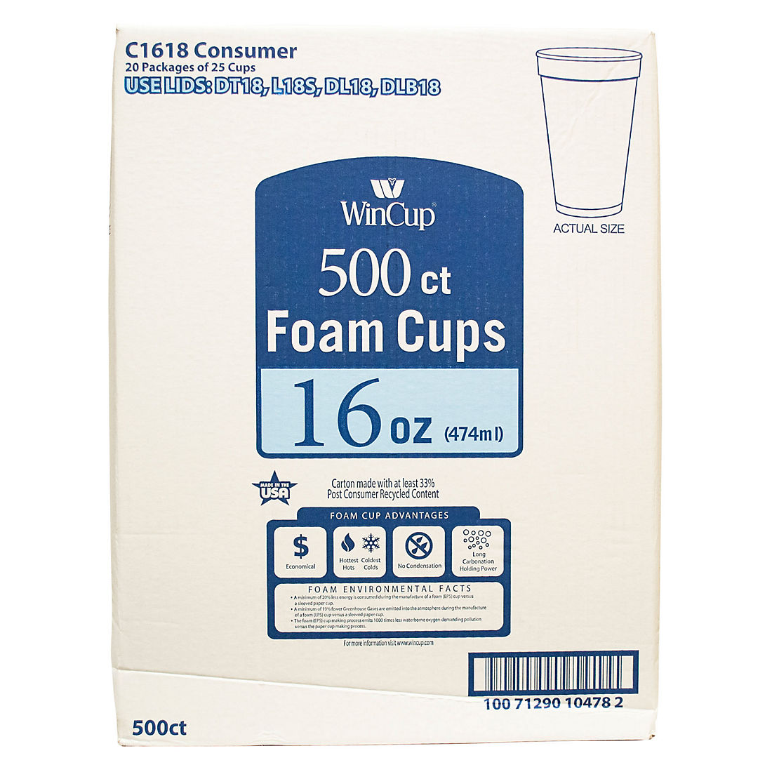 WinCup 16-Oz. Foam Cups, 500 ct. - White