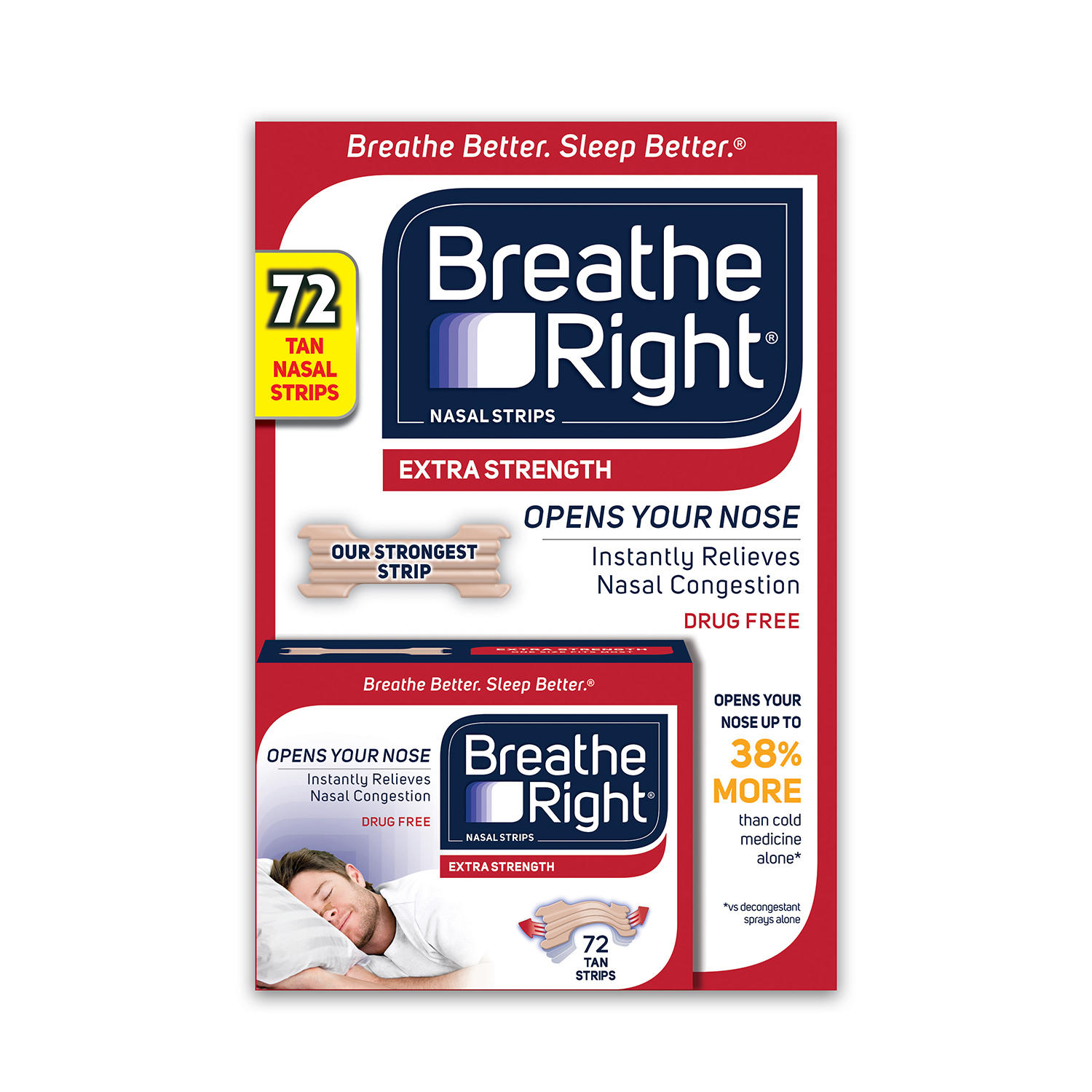 Breathe Right Nasal Strips, Extra Strength Tan, Help Stop Snoring, For Sensitive Skin (72 ct.)