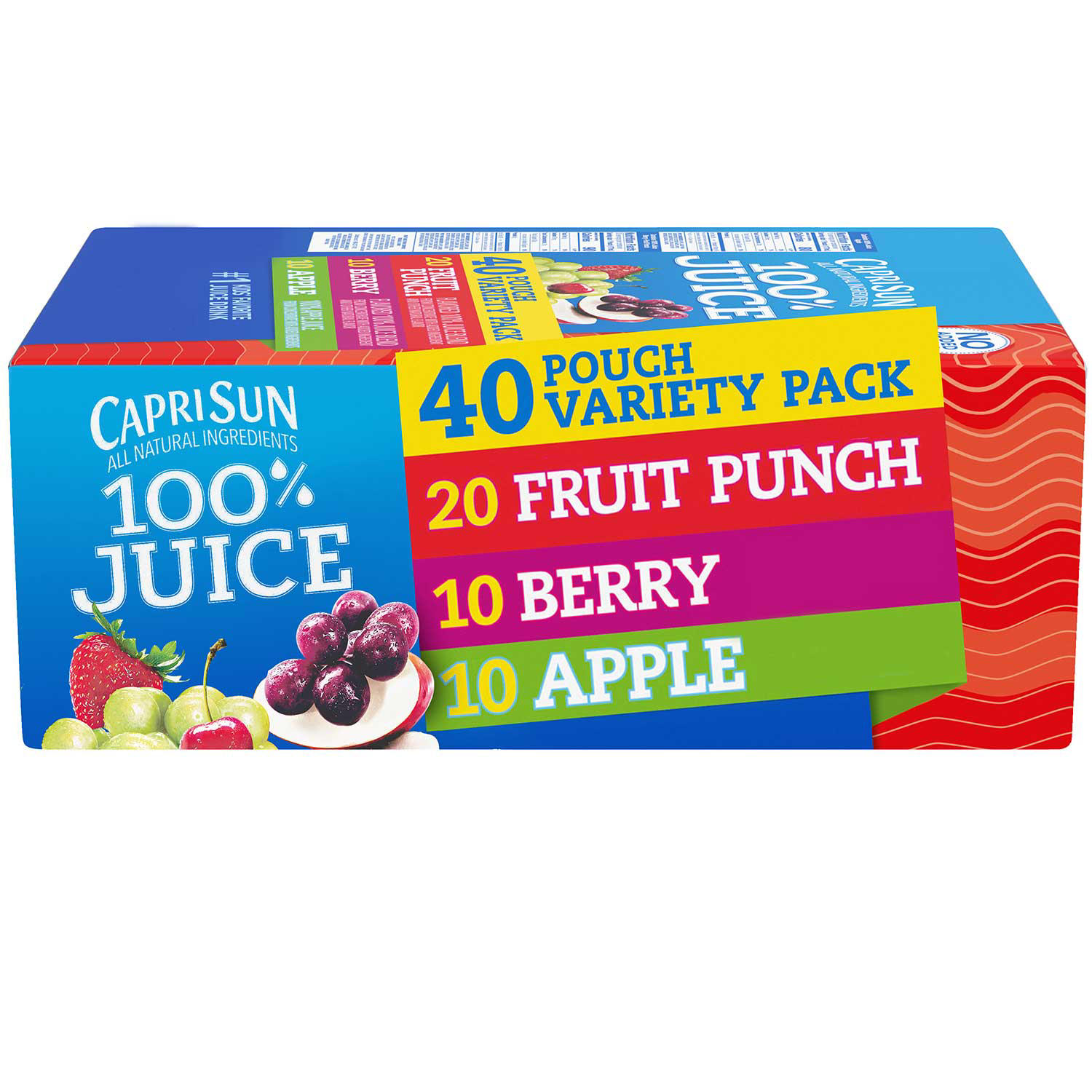 Capri Sun 100% Juice Fruit Punch, Berry & Apple Juice Box Pouches Variety Pack (6 fl. oz. pouches, 40 pk.)