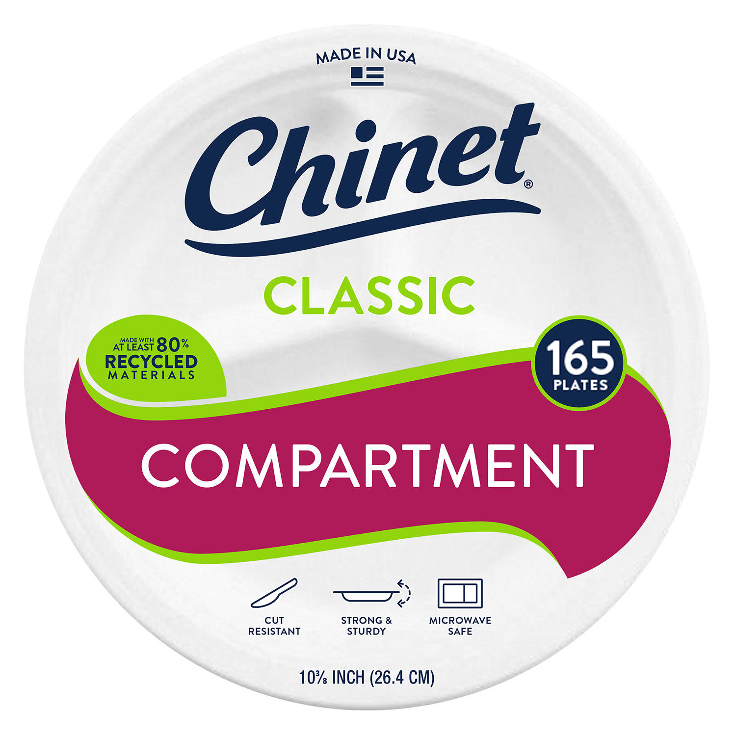 Chinet Classic Compartment Paper Plate, 10.38" (165 ct.)