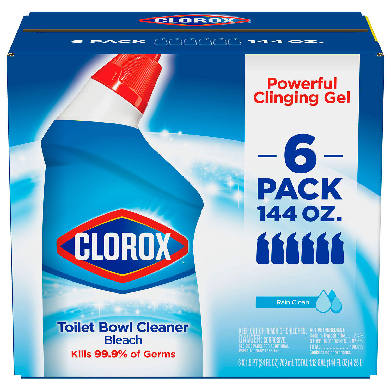 Clorox Toilet Bowl Cleaner with Bleach, Rain Clean (24 oz., 6 pk.)