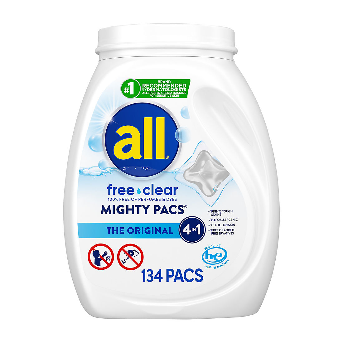 all Free and Clear Stainlifters Mighty Pacs Laundry Detergent, 134 ct.