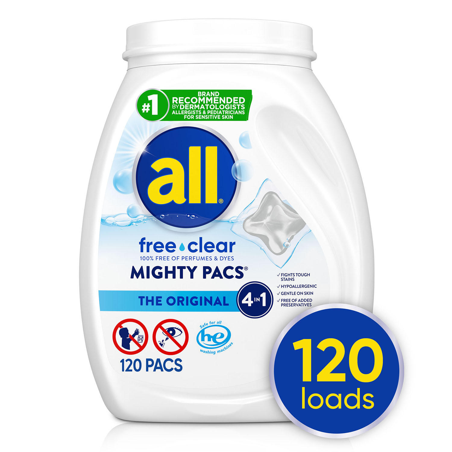 all Mighty Pacs Laundry Detergent, Free Clear for Sensitive Skin (120 ct.)