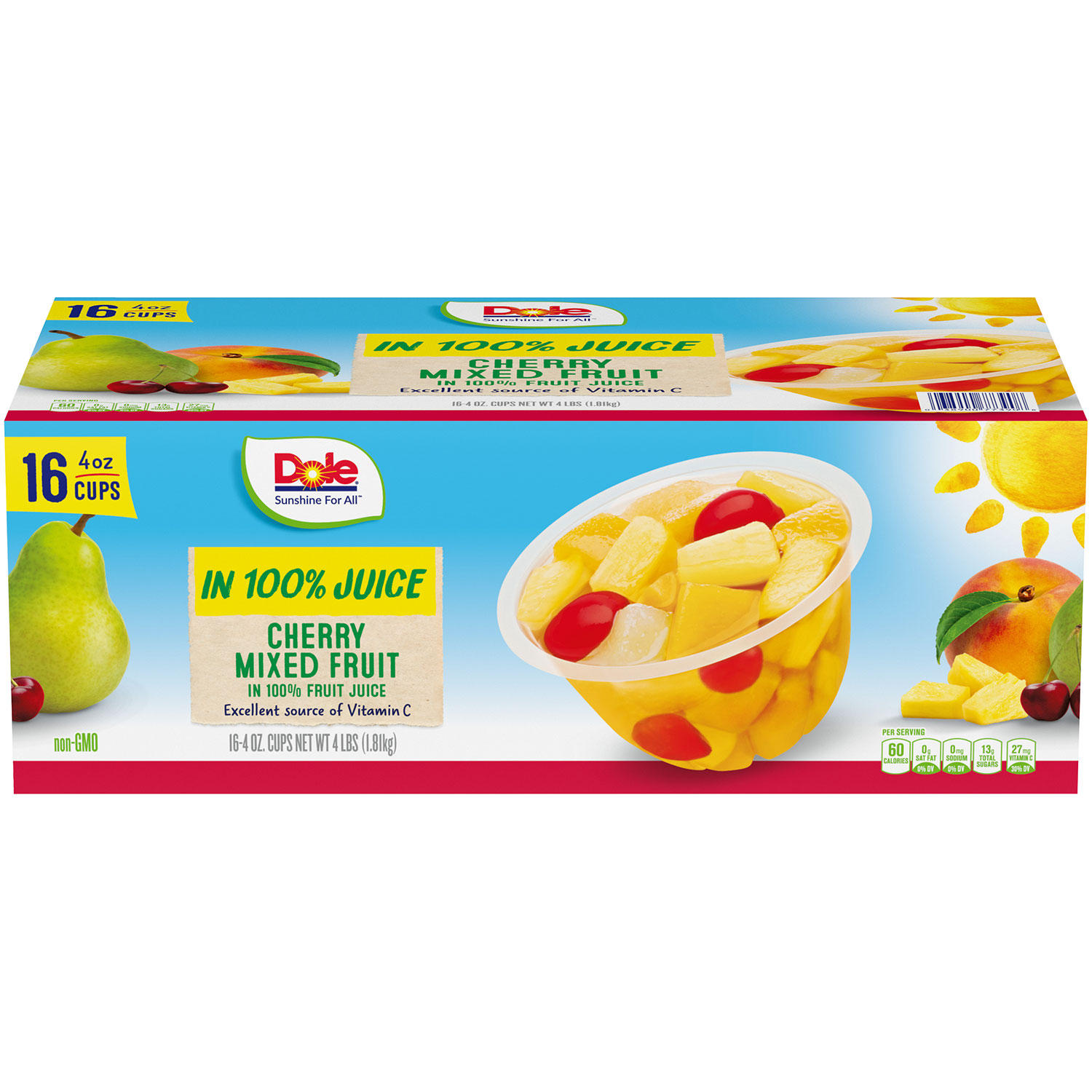 Dole Cherry Mixed Fruit Bowls in 100% Juice (4 oz., 16 pk.)
